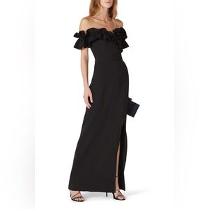 Shoshanna Black Ellis Ruffled Strapless off shoulder Gown Formal Maxi Dress 6
